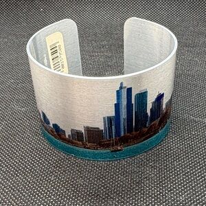 Chicago Skyline Aluminum Cuff Bracelet - Silver and Blue
